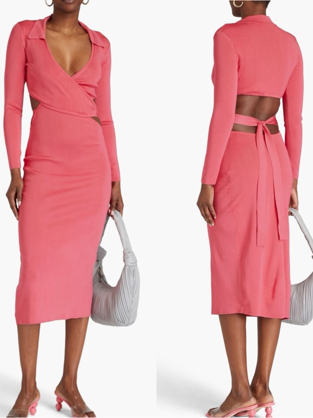 NWT CULT GAIA Christina Wrap Cut Out Bloom Coral Long Sleeve Midi Dress